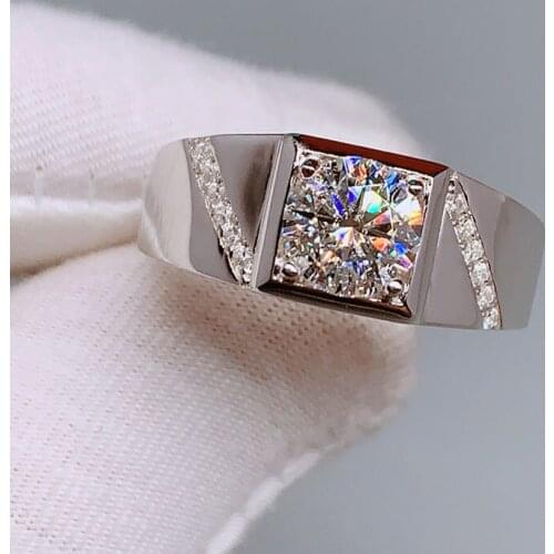 Trendy 9k White Gold Men Ring 1ct Carat D Color round cut Moissanite ring Engagement Anniversary ring high quality
