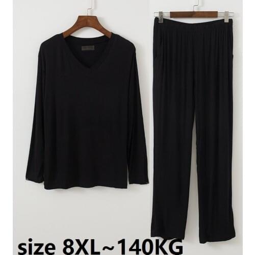 Size 8XL 140KG Men Pajamas Sets V Neck Modal Long Sleeve Tops & Pants Home wear Breathable Casual Soft Male Sleepwear Sets
