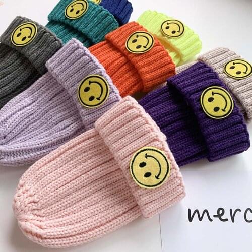 Knitted Hat for Baby Girl Boy with Smile Face Kids Autumn Winter Warm Knitt Cap Solid Good Quality Children Beanie Bonnet Enfant