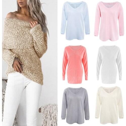 Women Long Blouse Shirt Long Sleeve Knitted Sexy Shirt Sexy V Neck Round Casual Pullovers Casual Tunic Tops