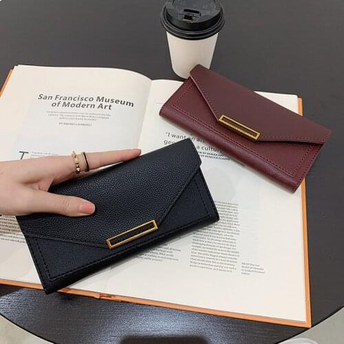 Womens Wallet Womens Long Clutch Korean Style Simple Buckle Folding Large-capacity Mobile Coin Purse