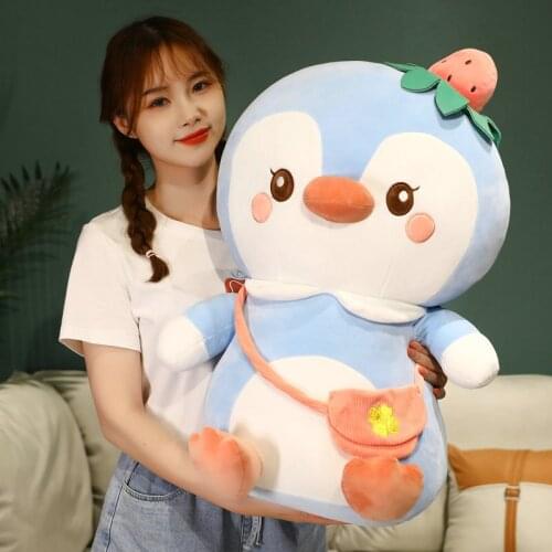 1pc 35-65cm Cartoon Penguin With Bags Plush Toy Lovely Soft Animal Pillow Doll Stuffed For Children Kids Birthday Gifts