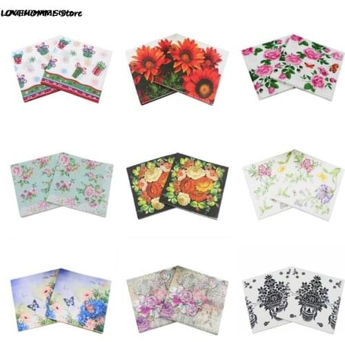 20Pcs/Pack Napkins Paper Flower Pattern Decoupage Napkin Paper Tissue for Xmas Wedding Decor Party Table Supplies Wholesale