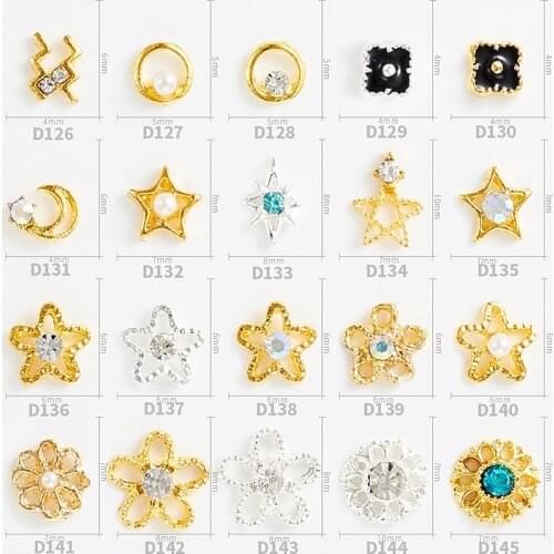 20pcs High Quality New Flower Star Moon Hollow Metal Ring Pearl Rhinestone Embellishment Decoration DIY Nail Supplies