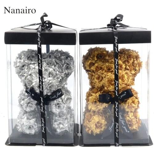 2019 25cm Gold Teddy Bear Roses Artificial Foam Rose Flower For Wedding Birthday New Year Gifts for Women Valentines Gift