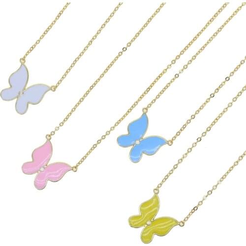2021 Pastal Enamel Colorful Women Girl Jewelry Gold Color Cute Lovely Beautiful Butterfly Animal Necklace