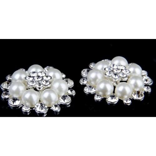 5 Crystal Pearl Button Flower Flatback Button Brooch DIY Clothes Craft Decor