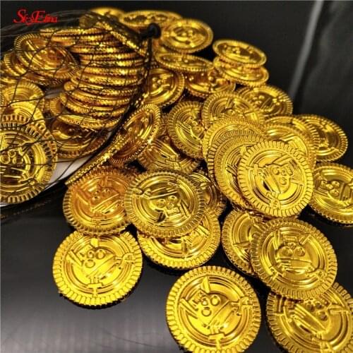 50/100pcs Fake Plastic Gold Coin Christmas Decorations Kids Pirate Gold Halloween Party Decoration Toy Coins Game Currency 5z