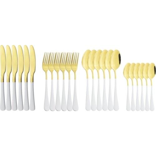 6set Sliver Gold Knife Fork Spoon Teaspoon Dinnerware Stainless Steel Set Silverware Set Cutlery Flatware Kitchen Home Tableware