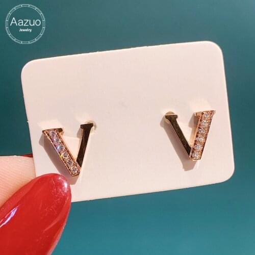 Aazuo 18K Rose Gold Real Diamonds H Si1 MINI Lovely Letter V Stud Earring Au750 For Woman Wedding Engagement Party