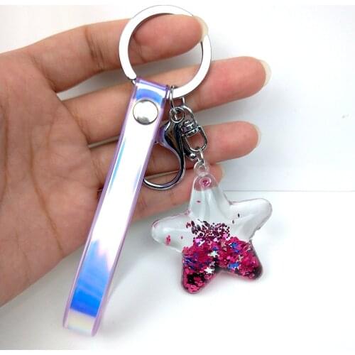 Pentagram Moving Star Sequin Glitter Quicksand Keychain Liquid Acrylic Keyring Backpack Pendant Couples Women Men Keychain Gift