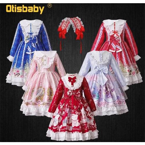 Boutique Floral Dress for Girls New Year Lolita Costume Children Spanish Palace Dresses Teenager Long Sleeve Vintage Ball Gown