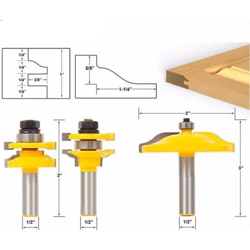 Krachtige 3pcs Door Panel Woodworking Cutter Tools Cabinet Router Bits Set 1/2 inch Shank