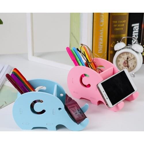 Elephant Shape Wooden Pen Holder Desk Organizer Cell Phone Stand Office Desk Accessories