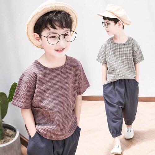 Children clothes for boys short sleeve pants sets baby clothes boy summer 2021 boy suit summer cotton linen short set 2piece set