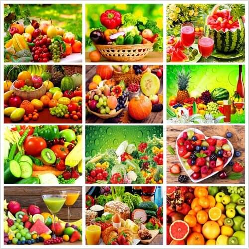 DIY 5D Diamond Painting Fruit and Vegetable Platter Mosaic Diamond Embroidery Fruit Juice Cross Stitch Home Kitchen Decoration