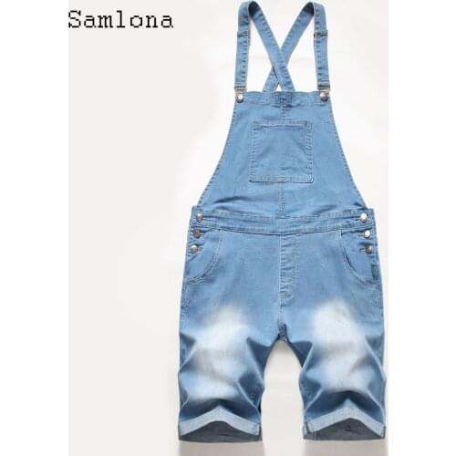 Samlona Plus Size Mens Fashion Jeans Demin Overalls Sexy Lace-up Playsuits 2021 Patchwork Suspending Short Jeans Rompers