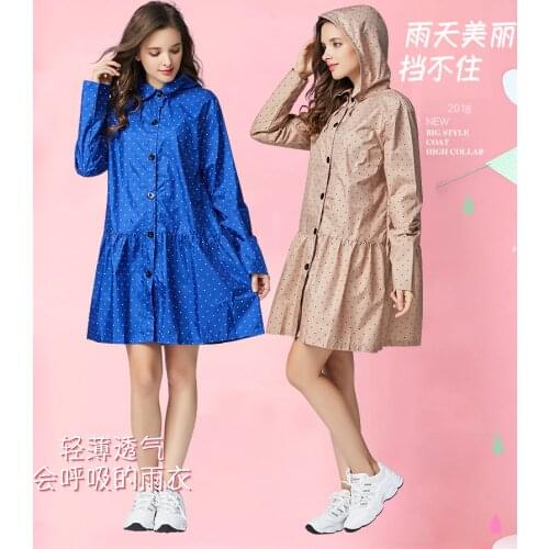 Freesmily Womens Stylish Light Little Dots Long Raincoat Waterproof Rain Poncho with Hood