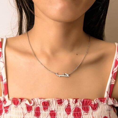 Islamic Muslim Arabic Letter Love Necklace Gold Stainless Steel Charms Clavicle Chain Necklaces Middle Eastern Jewelry