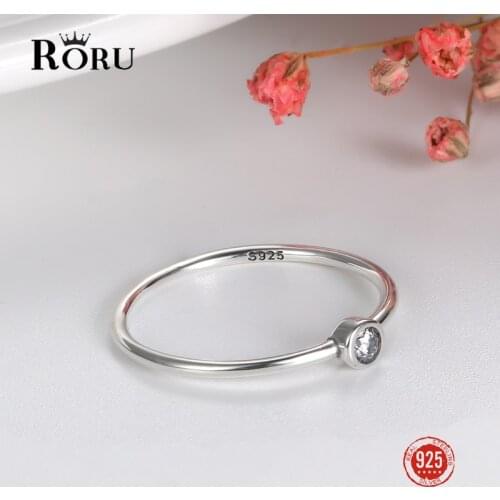 Real 100% 925 Sterling Silver Simple Basic Clear Zirconia Finger Ring Minimalist Jewelry Gift Women Engagement Wedding Ring