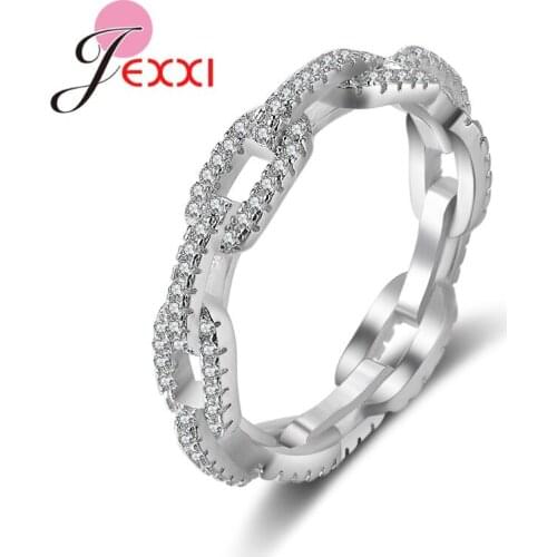Korean Dazzling Women 925 Sterling Silver Hollow Chain Rings With Clear Zircon Party Lovers Gift Fine Jewelry Bague Femme