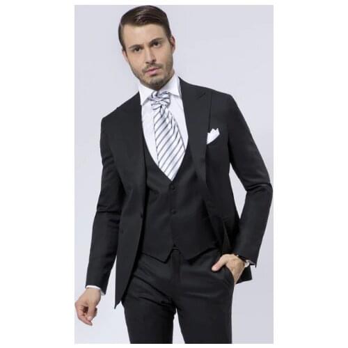 Handsome Groomsmen Peak Lapel Groom Tuxedos Mens Wedding Dress Man Jacket Blazer Prom Dinner (Jacket+Pants+Tie+Vest) A197