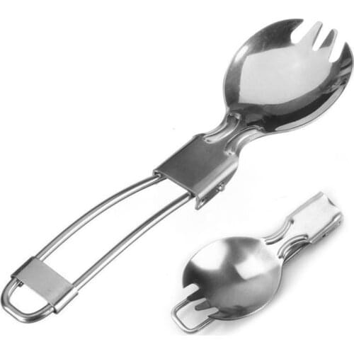 1Pcs Outdoor Camping Picnic Spoon Tableware Folding Spoon Fork Stainless Steel Cutlery To Hiking Travel Camp Cooking Hot Sell