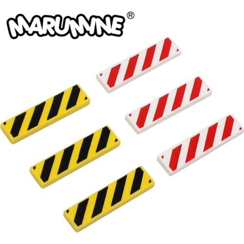 Marumine Danger Stripes Black Pattern 24311x4 Tile with Printing MOC Building Bricks Parts Accessories Pieces for Construction