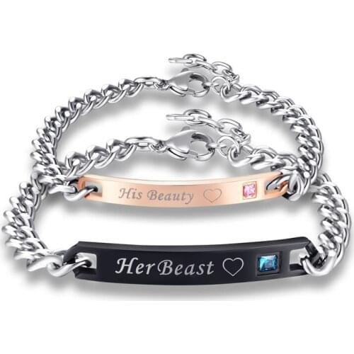 Lovely Couple Bracelets Men&Women Romantic Crystal Heart Fashion Accessories Stainless Steel Jewelry