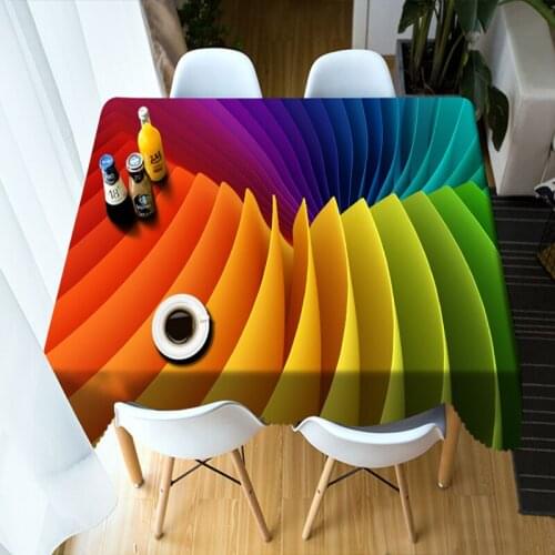 3D Fashion Colorful Lines Round Tablecloth Home Decor Washable Polyester Cotton Rectangular Table cloth Waterproof table cover