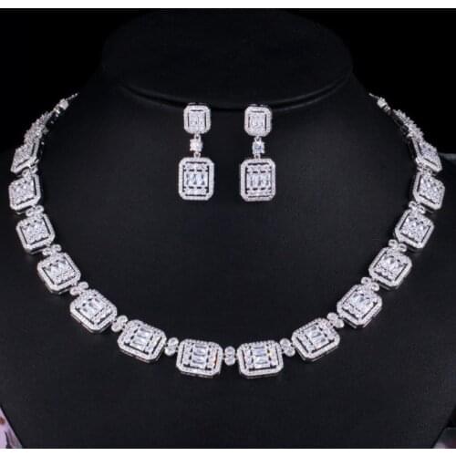 Fashion Luxury Geometric Statement Jewelry Set For Women Wedding Party Full Zircon Dubai Bridal jewelry Set