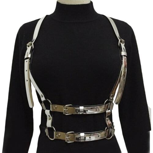 Fashion Punk Harajuku O-ring Body Garters silver Faux Leather Bondage Cage Sculpting Harness Waist Belt Straps Suspenders Belt