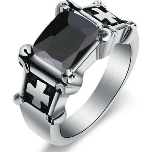 Mens Vintage Large Red CZ Ring Stainless Steel Classic Claw Cross Gothic Biker Knight Ring For Women Fashion Rings Christmas