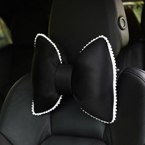 Soft Velvet Bow Car Headrest Neck Pillow Plush Throw Pillow Cushion Office Summer Ice Silk Waist Pillow Car Interior Accessories