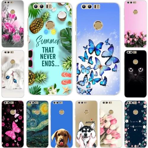 Soft Silicone TPU Case For Huawei Honor 8 Cute Cat Floral Painted Phone Case For Huawei Honor 8 Cover Coque honor 8 Cases