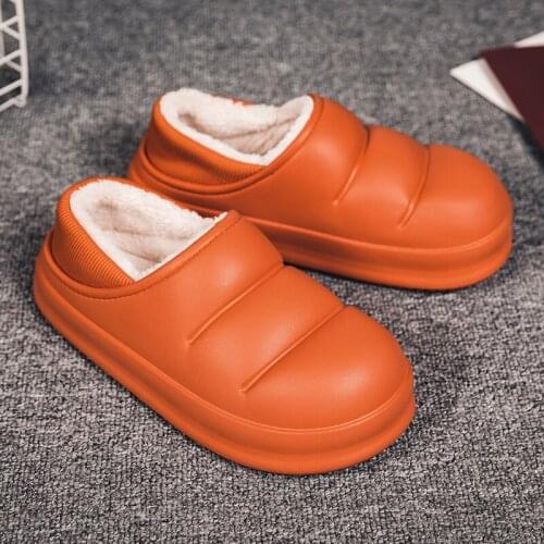 Winter Slippers Men Shell Mules Waterproof EVA Indoor Plush Warm Shoes Women Anti-slip Garden Thick Home Slipper Solid