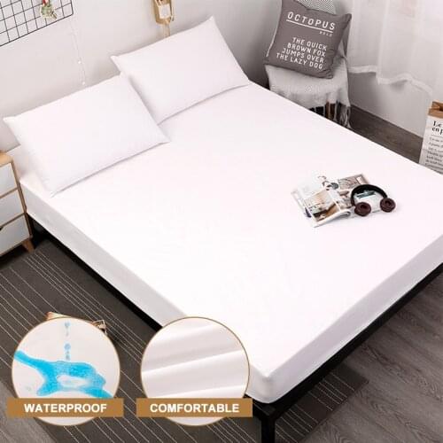 Solid Waterproof Fitted Sheet Mattress Protector with Elastic Band Sanding Breathable Sleeping Bed Bedspread Cover Pad 160x200