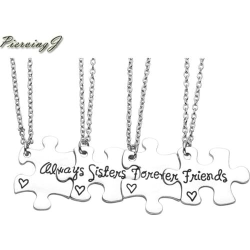 PiercingJ Alloy "always sisters forever friends" Best Friends Friendship Bff Engraved Jigsaw Puzzle Matching Pendant Necklaces