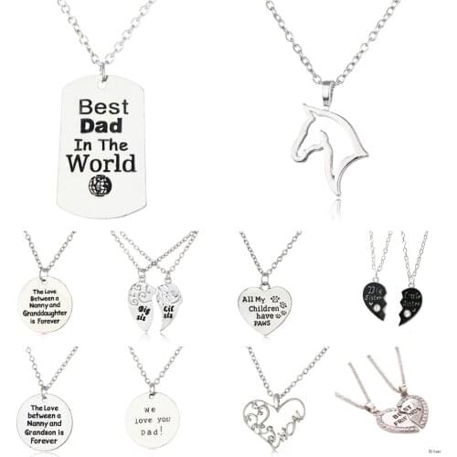 Heart Horse Necklace Family Fathers Gifts Family Love Best Friend Gifts Sister Necklaces Friendship Chain Charm