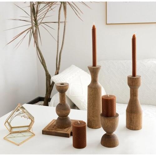 SWEETGO wood candlestick holders home decorative pillar holder coffee/brown color wedding party decoration supplier