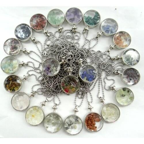 Natural stone Quartz crystal Unakite Turquoises lapis irregular gravel stone & glass pendant for diy Jewelry making necklace