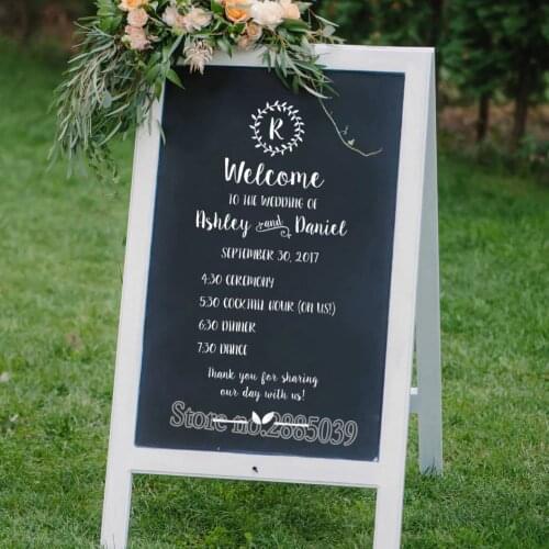 Wedding Schedule Sign Wall Decal DIY Personalized Wedding Program Sign Wall Stickers Vinyl Removable Art Decor Custom Name LC119
