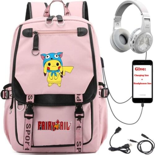 USB Charging teenagers Laptop packsack anime Fairy Tail backpack Women men Travel Backpack student School book Bag