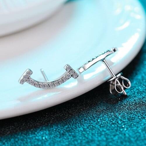 925 Sterling Silver Passed Perfect Cut Test Moissanite Diamond 0.19CT Smiling Shape EarringsCute Diamond Stud Earrings Jewelry