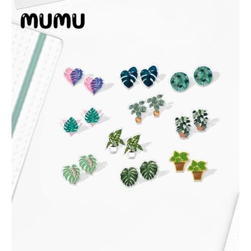 2021 New Monstera Plant Stud Earring Tropical Art Epoxy Jewelry Resin Acrylic Earrings Handmade Gifts Girl
