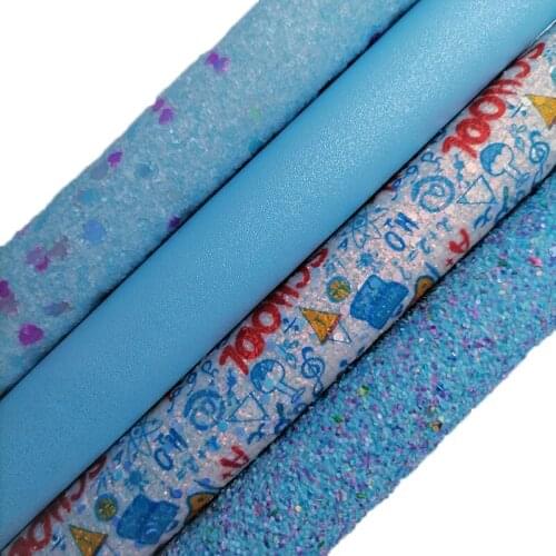 Blue Glitter leather with Hearts, Printed Chunky Glitter leather, Fine Glitter Faux Leather Sheets For Bows DIY 21x29CM KM701