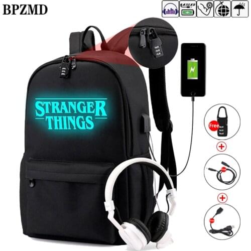 New Stranger Things Teenage Backpack for Boys Girls Luminous School Bag can Usb charging Anti theft and Waterproof Laptop bags