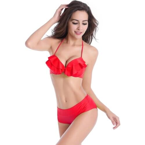 Bathing Suit Small Flounce Women Bikini Set Underwire Cup Sexy Lady Swimsuit Push Up Popular High Waisted Bikini 03