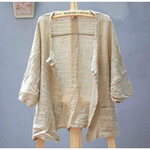 New spring and summer 2017 Women Linen Original Design Llarge Size Womens Shirt Female Blouse cardigan coat 16464