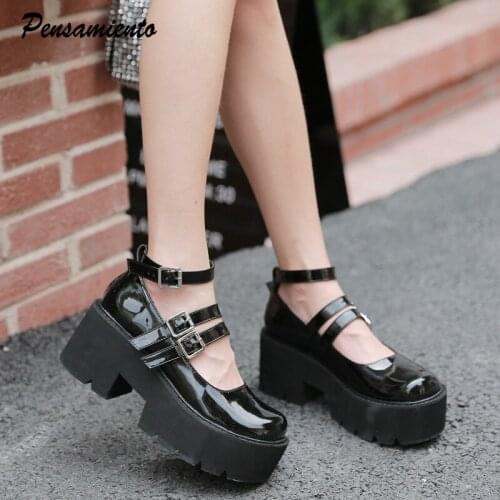 2021 Fashion Mary Janes Ankle strap buckle Women Pumps Platform Wedges Girls Shoes Casual High heels Spring Autumn Student Shoes